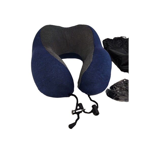 Travel Neck Pillow Memory Foam W/ Eye Mask & Ear Plugs Blue - Picture 5 of 6